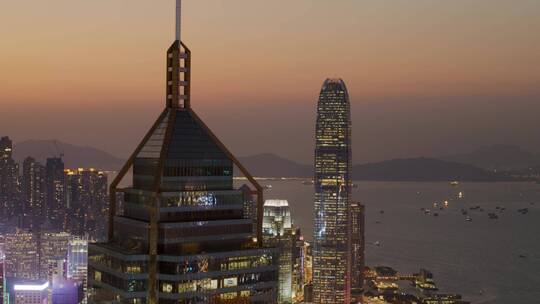 香港城市夜景航拍大景