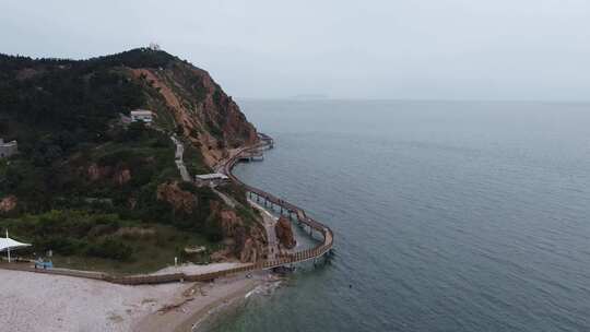 航拍山东长岛林海海岸线大海风光