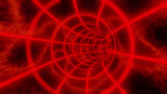 红色动画循环与发光的灯光三维隧道背景