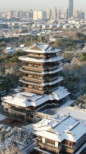 旅游景点山东济南大明湖5A景区冬天雪景竖屏