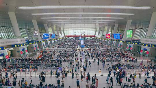 杭州东站高铁站人流视频素材模板下载