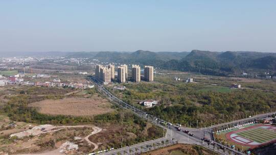 航拍湖北宜昌西陵区乡村建设