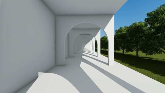 白色建筑空间走廊连续前进的动画循环