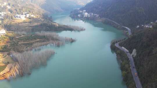 长江支流湖北恩施清江段风景风光航拍