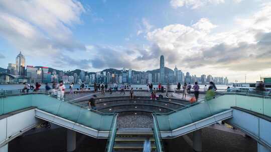 香港尖沙咀海景天空人流延时视频素材模板下载