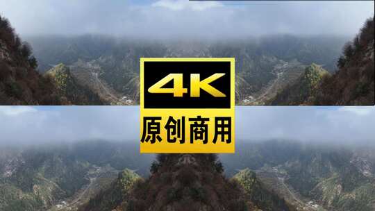 青海互助北山秋林云雾航拍视频高清在线视频素材下载