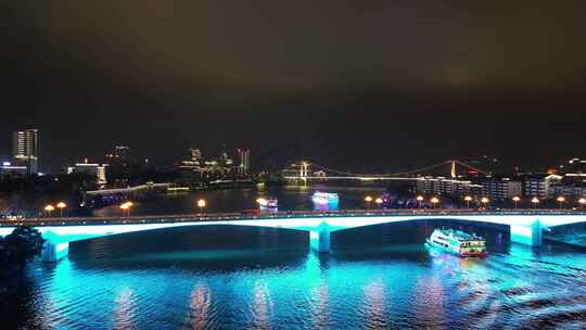 航拍广西柳州柳江大桥夜景