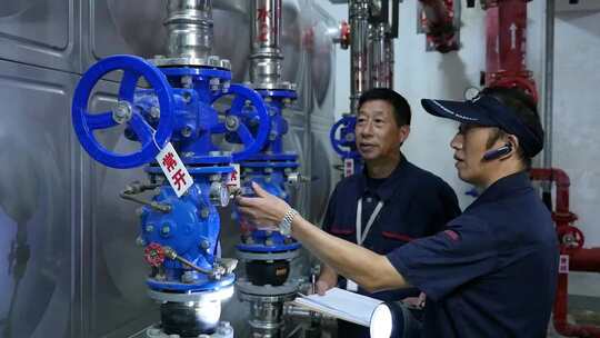 工人检查工业管道阀门