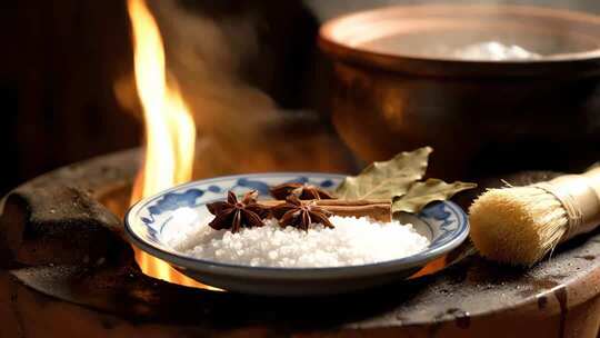 灶台上的调料与香料