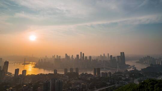 重庆日落_渝中半岛_来福士_长江_日转夜延时