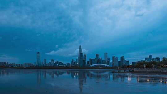 深圳湾南山城市天际线日转夜延时