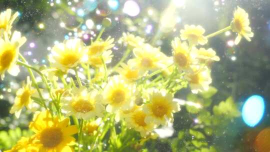 阳光下的茼蒿花和泡泡唯美意境春天夏天