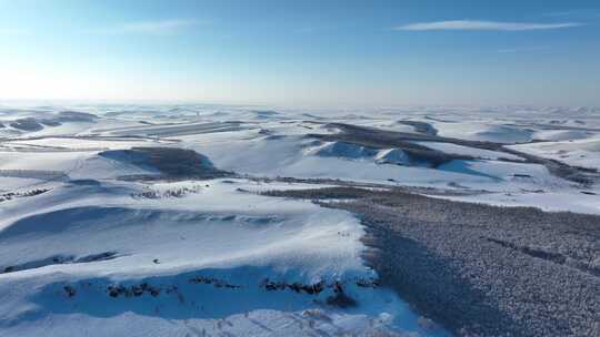 大兴安岭森林草原过渡带寒冬雪景自然风光视频素材模板下载