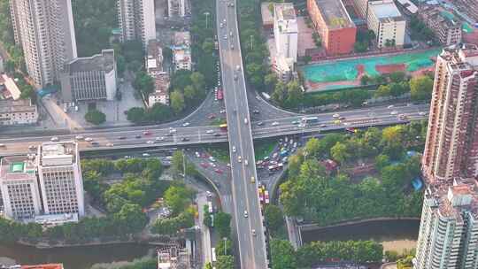 广州市天河区天河路立交桥航拍车流城市交通视频素材模板下载