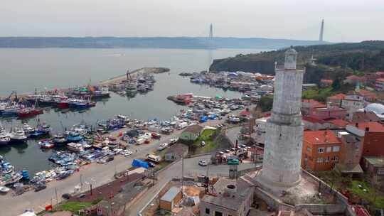 土耳其伊斯坦布尔博斯普鲁斯海峡黑海入口鸟瞰图。