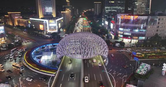 上海五角场夜景航拍