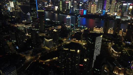 上海外滩黄浦区黄浦江东方明珠夜全景夜景4K视频素材模板下载
