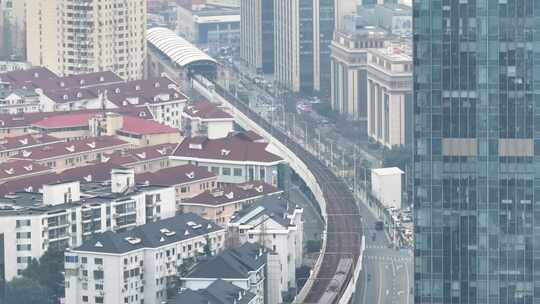 上海高架车流 地铁 城市风光航拍