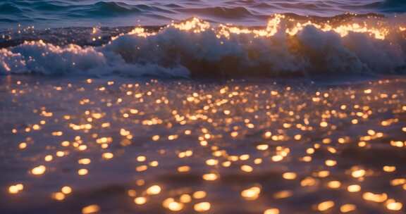 海边夕阳下的海浪光影