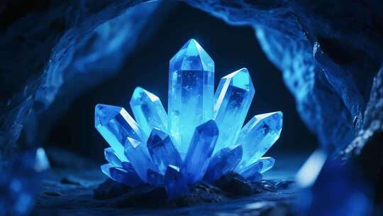 洞穴中的蓝色水晶晶体