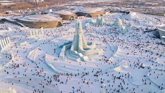 中国黑龙江哈尔滨冰雪大世界航拍