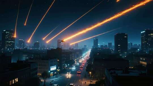 城市夜景流星划过