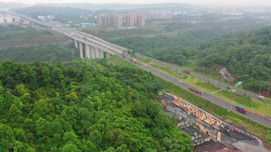 航拍重庆九龙坡白市驿快速路交通路网建设