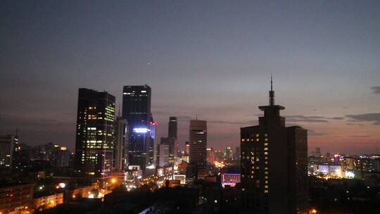 济南城市夜景，历下区日落风光