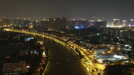 无锡京杭大运河蠡湖大桥夜景4K航拍