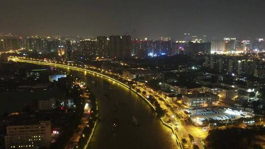 无锡京杭大运河蠡湖大桥夜景4K航拍视频素材模板下载