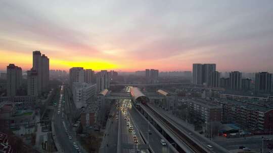 日出天津海河海津大桥复兴门城市交通风光