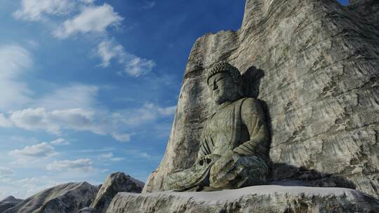 【4K】冬天怪石嶙峋中的佛像