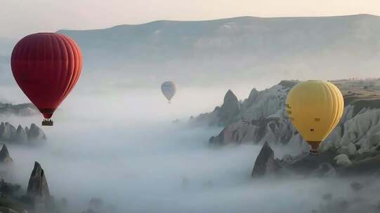 山谷间热气球飞行场景