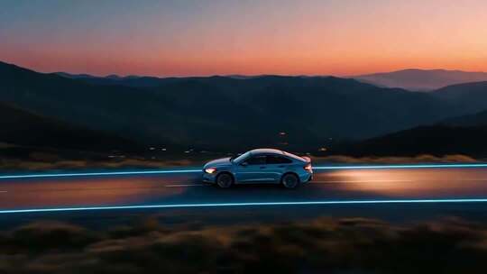 黄昏山间公路汽车广告宣传片