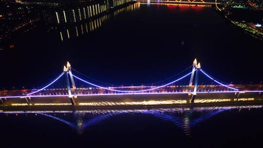 航拍网红桥夜景-三汊矶大桥灯光