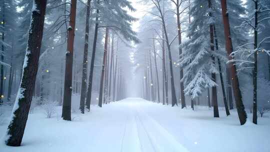 冬天树林降雪4k舞台粒子活动背景