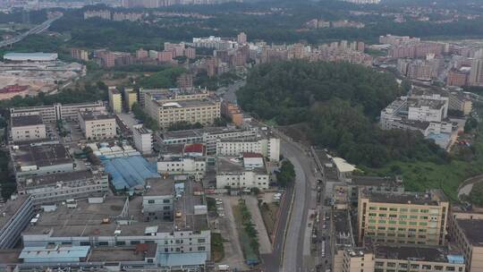 航拍深圳龙华区观澜城市建设及老城区