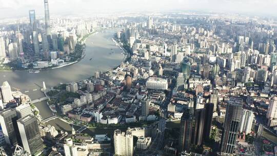 上海黄浦区外滩景点苏州河4K航拍