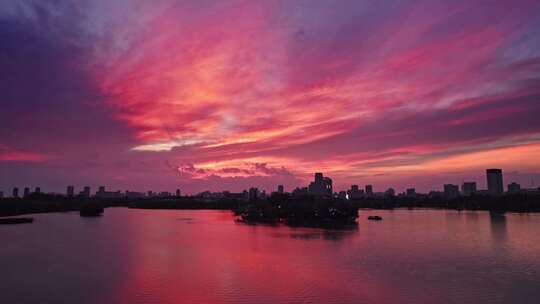 嘉兴南湖晚霞夜景航拍