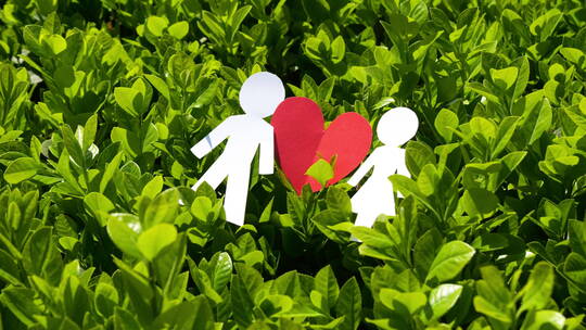 绿叶丛中情侣家庭纸人爱情亲情视频素材模板下载