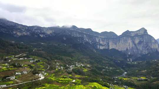 湖北恩施5A景区大峡谷绝壁花海航拍