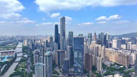 4K航拍广州珠江新城蓝天白云空镜