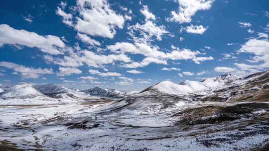 西藏_西藏高原_自然风光_蓝天白云雪山001视频素材模板下载
