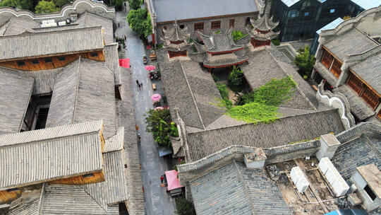 航拍城市历史仿古建筑群景观街景