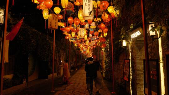 南京秦淮河附近历史人文景观夜景视频素材模板下载