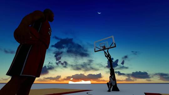 日落时球场上的篮球运动员视频素材模板下载