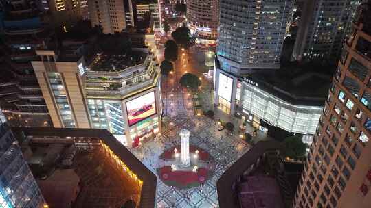 重庆市解放碑步行街夜景夜晚人流渝中区航拍