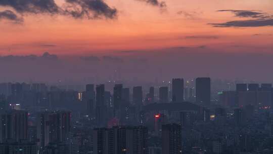 粤港澳大湾区广州佛山城市建筑群日出延时