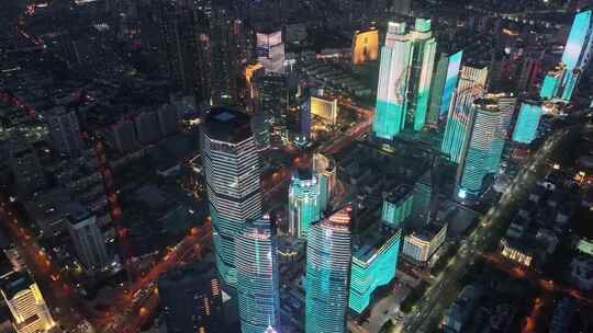 青岛海天中心夜景航拍市南区城市地标CBD