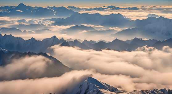 雪山云雾阳光山峰云海日出自然生态环境风景